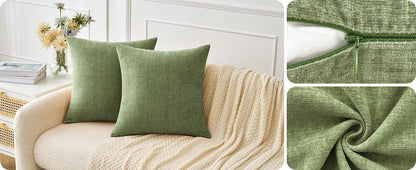 MIULEE Pack of 2 Couch Throw Pillow Covers 18x18 Inch Spring Soft Sage Green Chenille Pillow Covers for Sofa Living Room Solid Dyed Pillow Cases