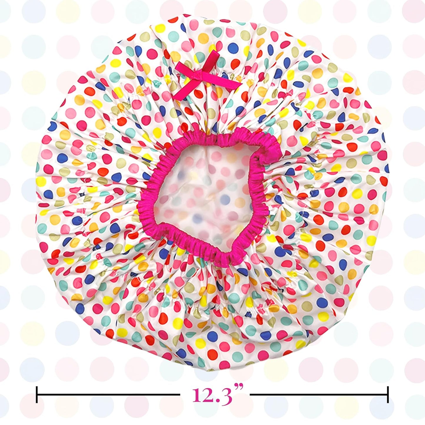 Reusable Bath & Shower Cap Lined, Oversized Waterproof Shower Caps Large Designed for all Hair Lengths with PEVA Lining & Elastic Band Stretch Hem Hair Hat - Fashionista Deco Dots