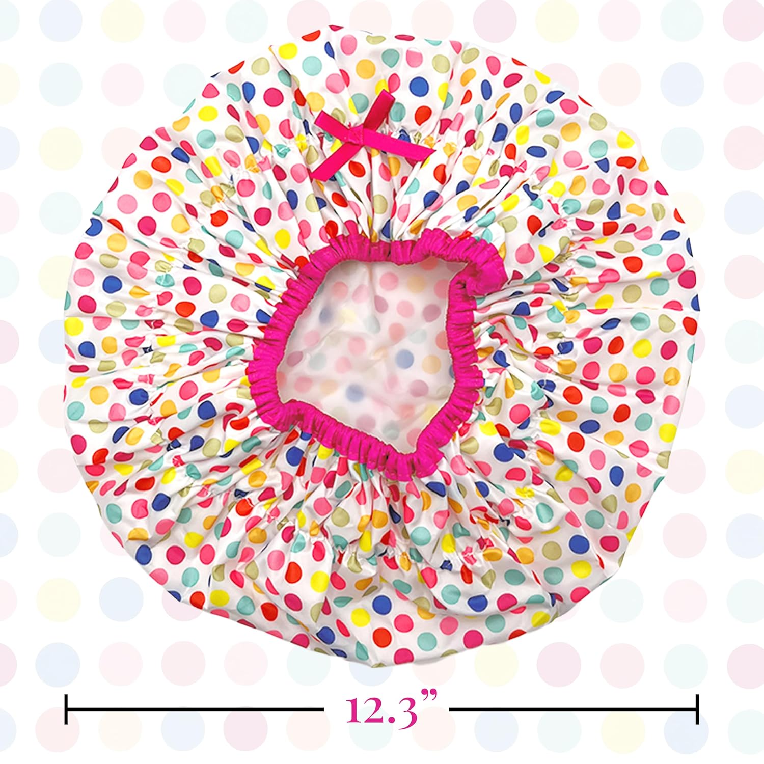 Reusable Bath & Shower Cap Lined, Oversized Waterproof Shower Caps Large Designed for all Hair Lengths with PEVA Lining & Elastic Band Stretch Hem Hair Hat - Fashionista Deco Dots