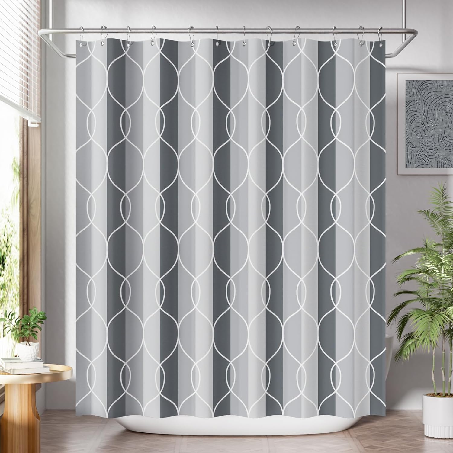 Shower Curtain, Cloth Ombre Black Shower Curtain Set with 12 Hooks, Washable Fabric Black and White Shower Curtain, Rustic Farmhouse Bathroom Shower Curtain, 72x72 Inches