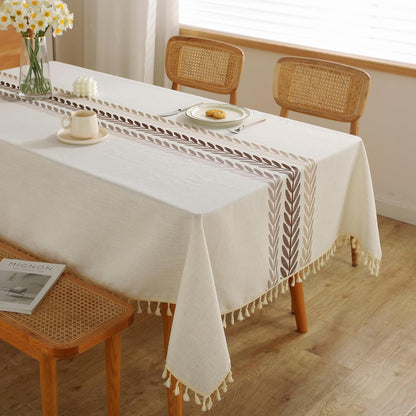 Tablecloths for Rectangle Tables, Cotton Linen Table Cloth Waterproof Tablecloth Wrinkle Free Farmhouse Dining Tables Cover, Soft Fabric Table Cloths with Tassels, Brown, 55" X 70", 4-6 Seats