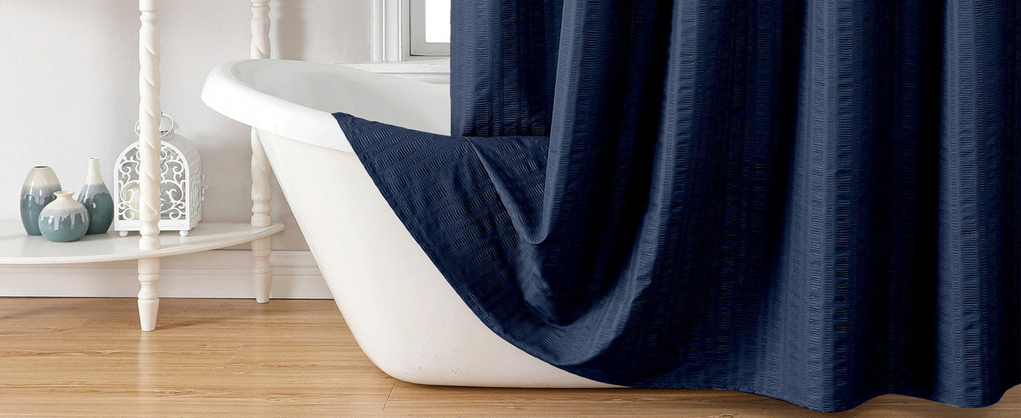Moga Navy Blue Fabric Shower Curtains for Bathroom - Blue Hotel Spa Polyester Cloth Bath Curtain with 12 Holes, 72x72, Machine Washable, Navy Blue