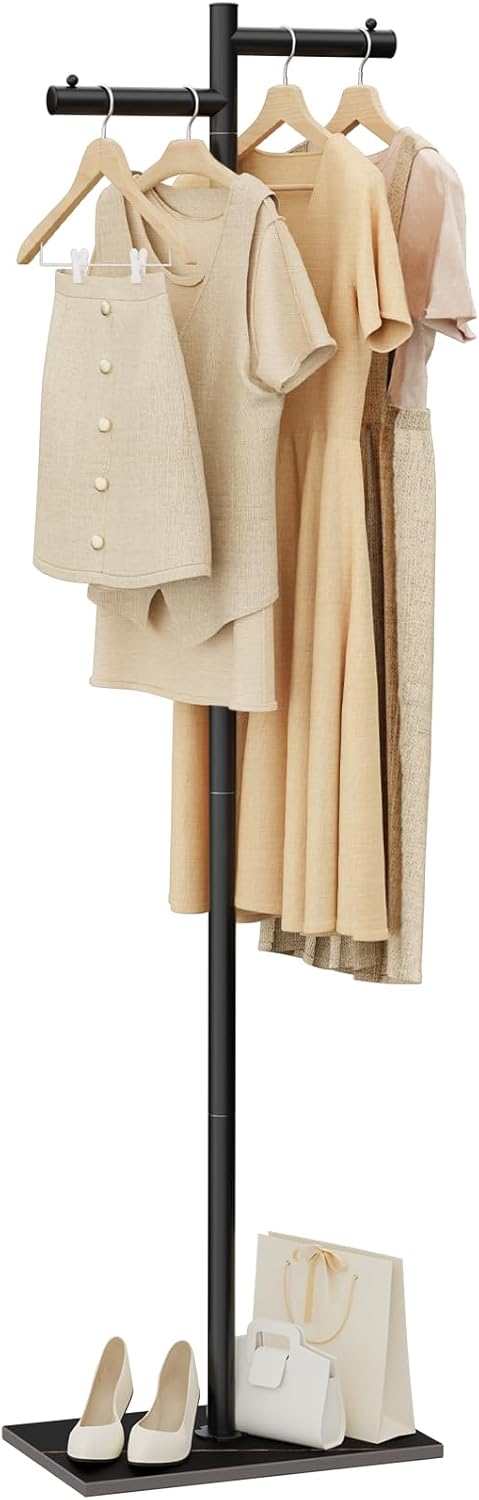 Garment Rack, Freestanding Metal Coat Racks, Z-shaped Coat Tree with Natural Rock Base, for Bedroom, Office, Hallway, Entryway, Living Room, 175cm, Black