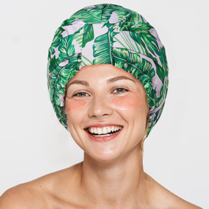 Luxury Shower Cap for Women Reusable Waterproof, Double Layered Shower Hair Cap with Adjustable Elastic Strap, Large Satin Lined Shower Bath Cap for Long Curly Straight Hair, Blue