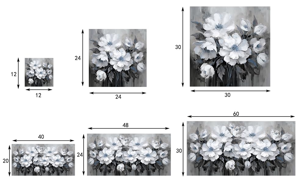 Bathroom Canvas Wall Art, Bathroom Wall Decor,Living Room, Bedroom,Office,Small Gray and White Blue Flower Wall Decoration, 12x12 inches