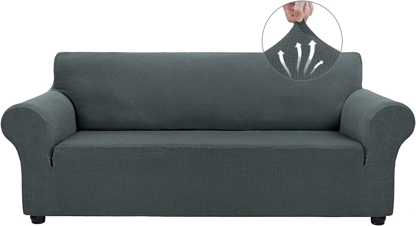 Couch Covers for 3 Cushion Couch Sofa Pet Friendly, 3 Seater Sofa Cover Washable Slipcovers Protector Furniture Covers for Dogs Spandex Jacquard Fabric Small Checks（Large，Black）