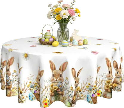 Spring Tablecloth 60 x 60 Inch Round Watercolor Flowers Table Cover Waterproof Wipeable Reusable for Kitchen Restaurant Home Parties Season Decor