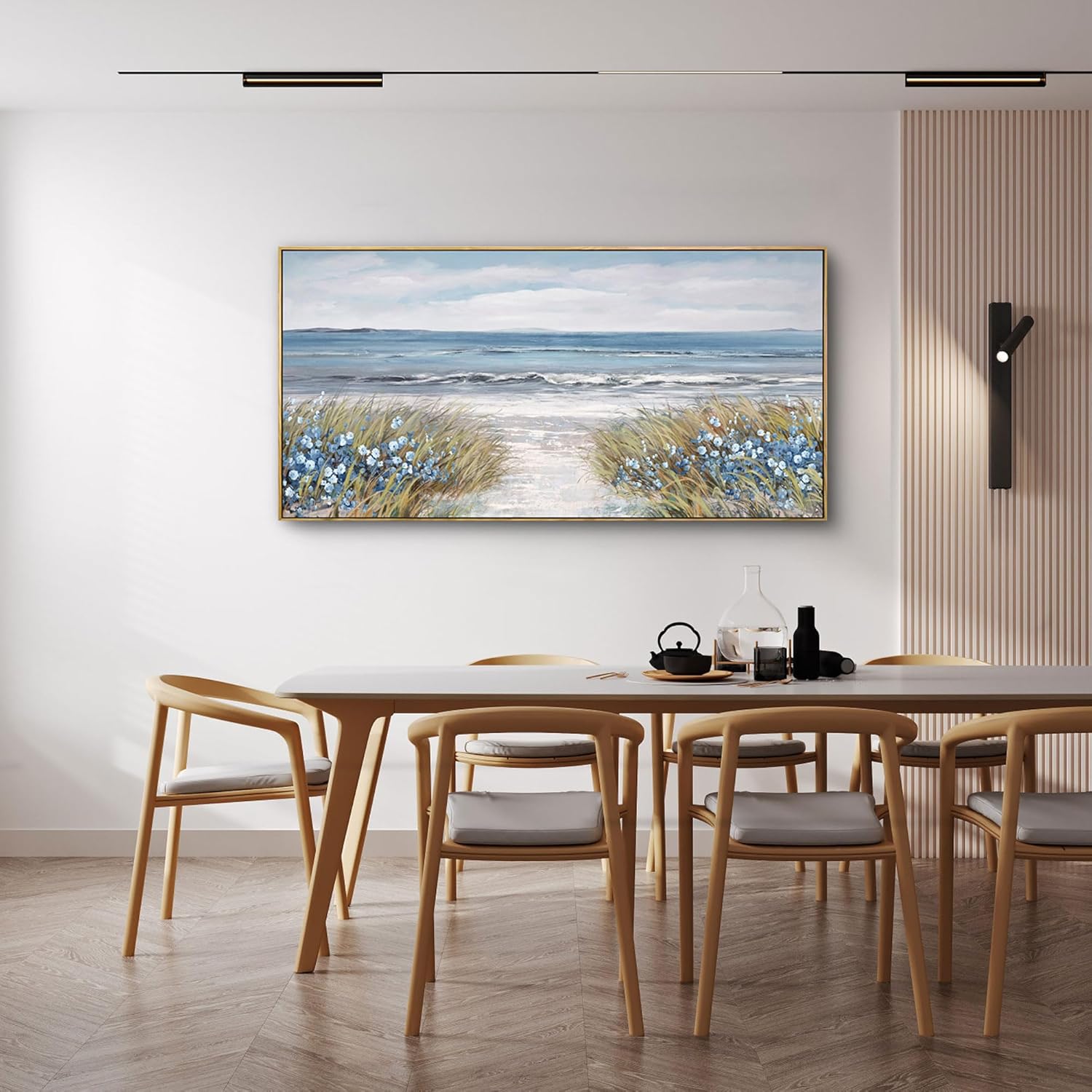 Framed Wall Art for Living Room Decor - Farmhouse Boho Beach Coastal Vintage Floral Ocean Wall Picture Flowers Sea Canvas Print Seascape Artwork for Home Living Room Bedroom Office 24x48
