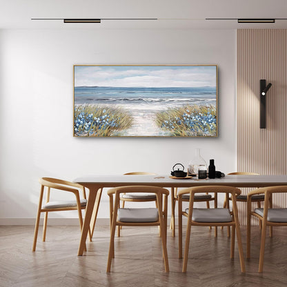Framed Wall Art for Living Room Decor - Farmhouse Boho Beach Coastal Vintage Floral Ocean Wall Picture Flowers Sea Canvas Print Seascape Artwork for Home Living Room Bedroom Office 24x48