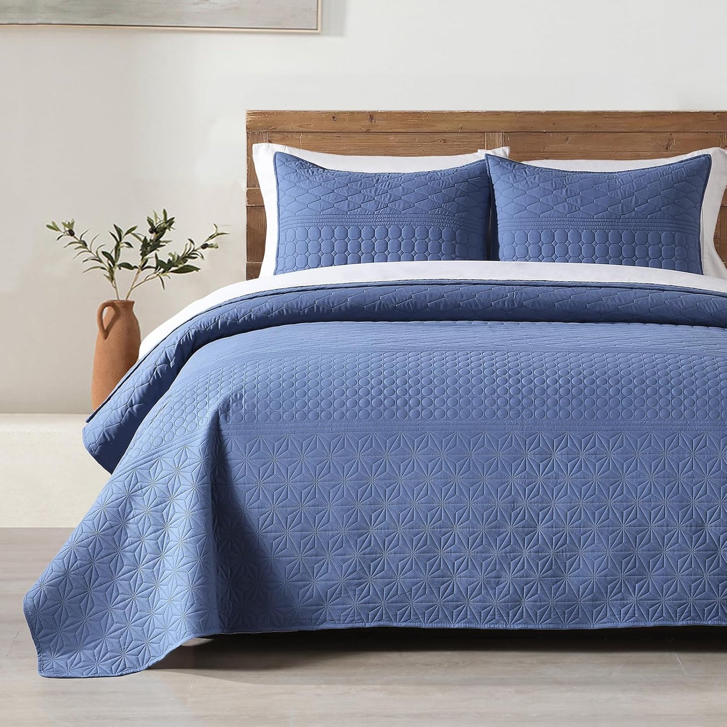 HOME Quilt Set Queen Size Navy Blue, Classic Geometric Diamond Stitched Pattern, Ultra Soft Microfiber Lightweight Bedding Bedspread Coverlet for All Season with 1 Quilt 2 Pillow Shams