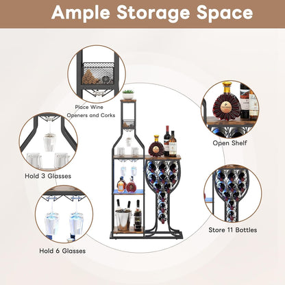 HavenlyYouth Liquor Cabinet for Home Bar, 5-Tier Wine Rack Freestanding Floor with Wine Glass Holder, Mini Bar Stand with 11 Wine Bottles, Bar Table with Storage for Living Room, Kitchen