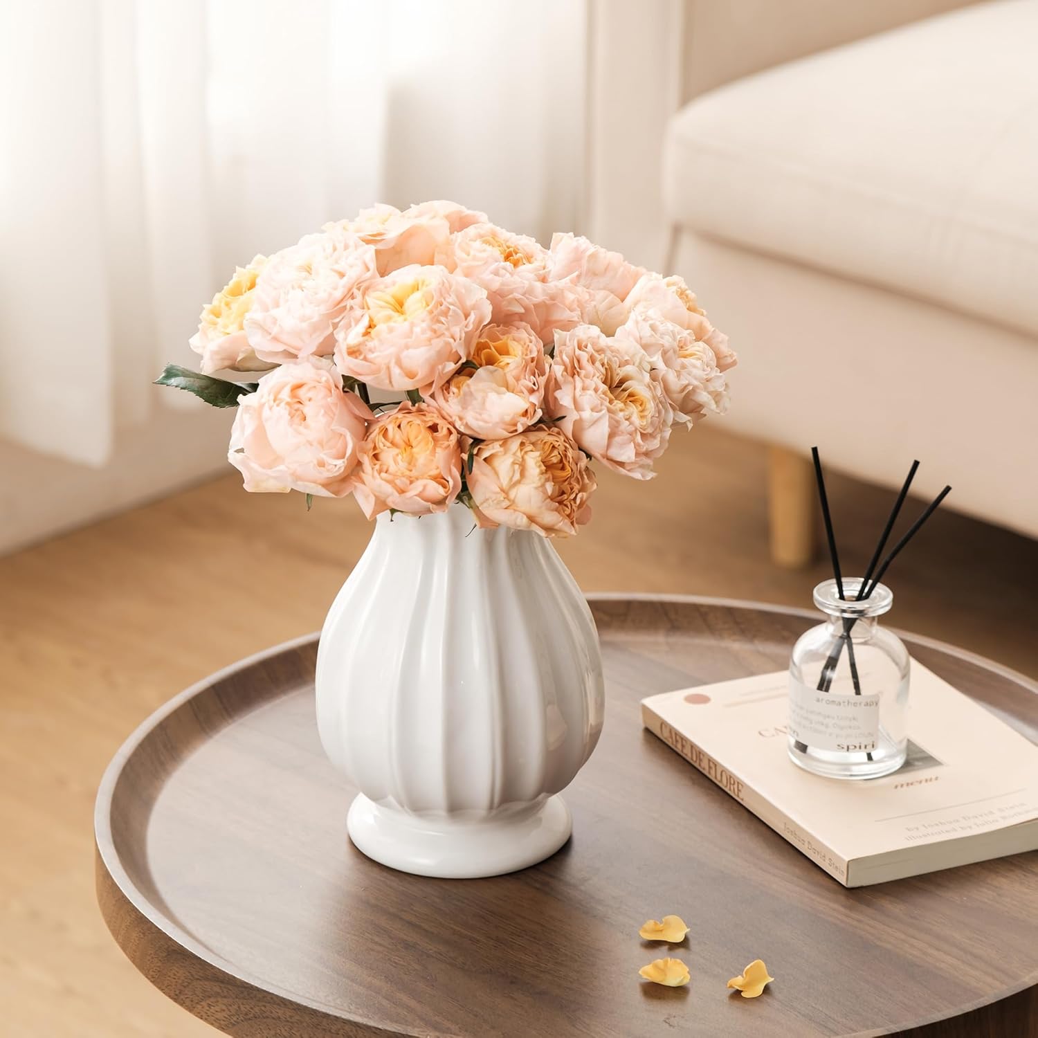White Ceramic Vase, 7.8 Inch Flower Vase Home Decor Modern Decorative Vases for Bouquet, Unique Vases for Farmhouse Living Room Cabinet Table Centerpieces Wedding Decorations