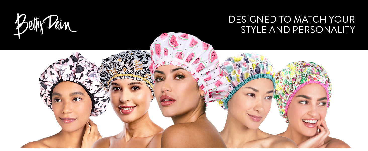 Reusable Bath & Shower Cap Lined, Oversized Waterproof Shower Caps Large Designed for all Hair Lengths with PEVA Lining & Elastic Band Stretch Hem Hair Hat - Fashionista Deco Dots