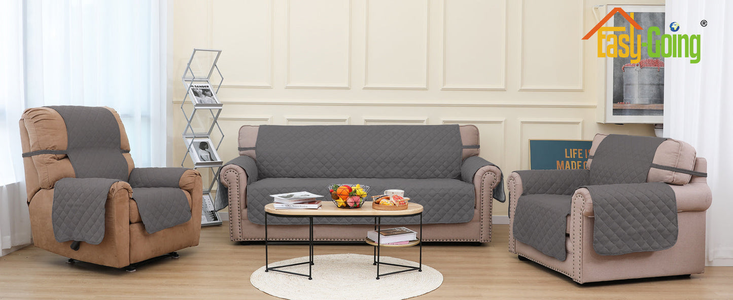 Easy-Going Reversible Couch Cover for 3 Cushion Couch Sofa Cover for Dogs Water Resistant Furniture Protector Cover with Foam Sticks Elastic Straps for Pet Cat (Sofa, Gray/Light Gray)