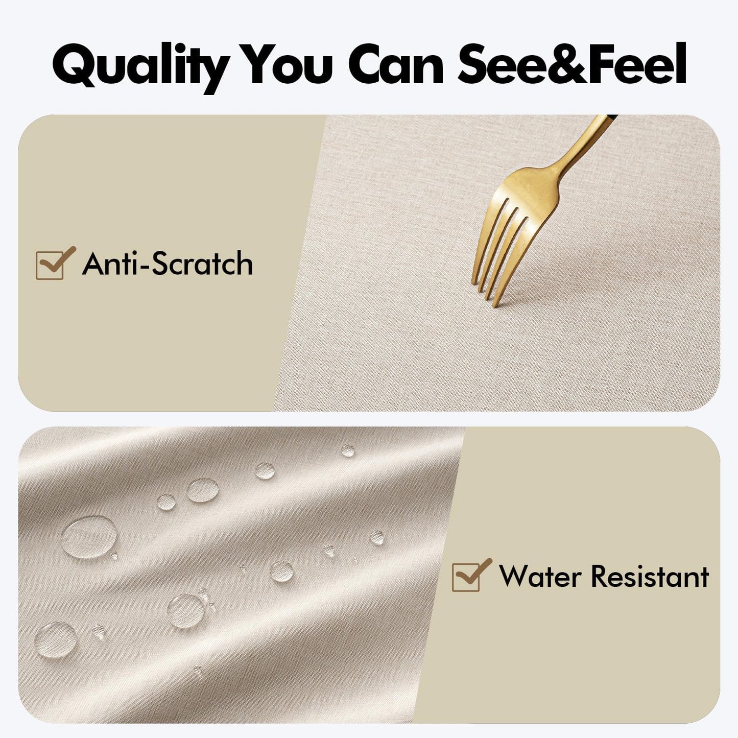 Beige Rectangle Linen Polyester Tablecloth with Decorative Cutouts Spring Waterproof Stain Resistant & Shrink-Proof Table Cloth 52x70 inch Farmhouse Style for Dining Wedding and Outdoor