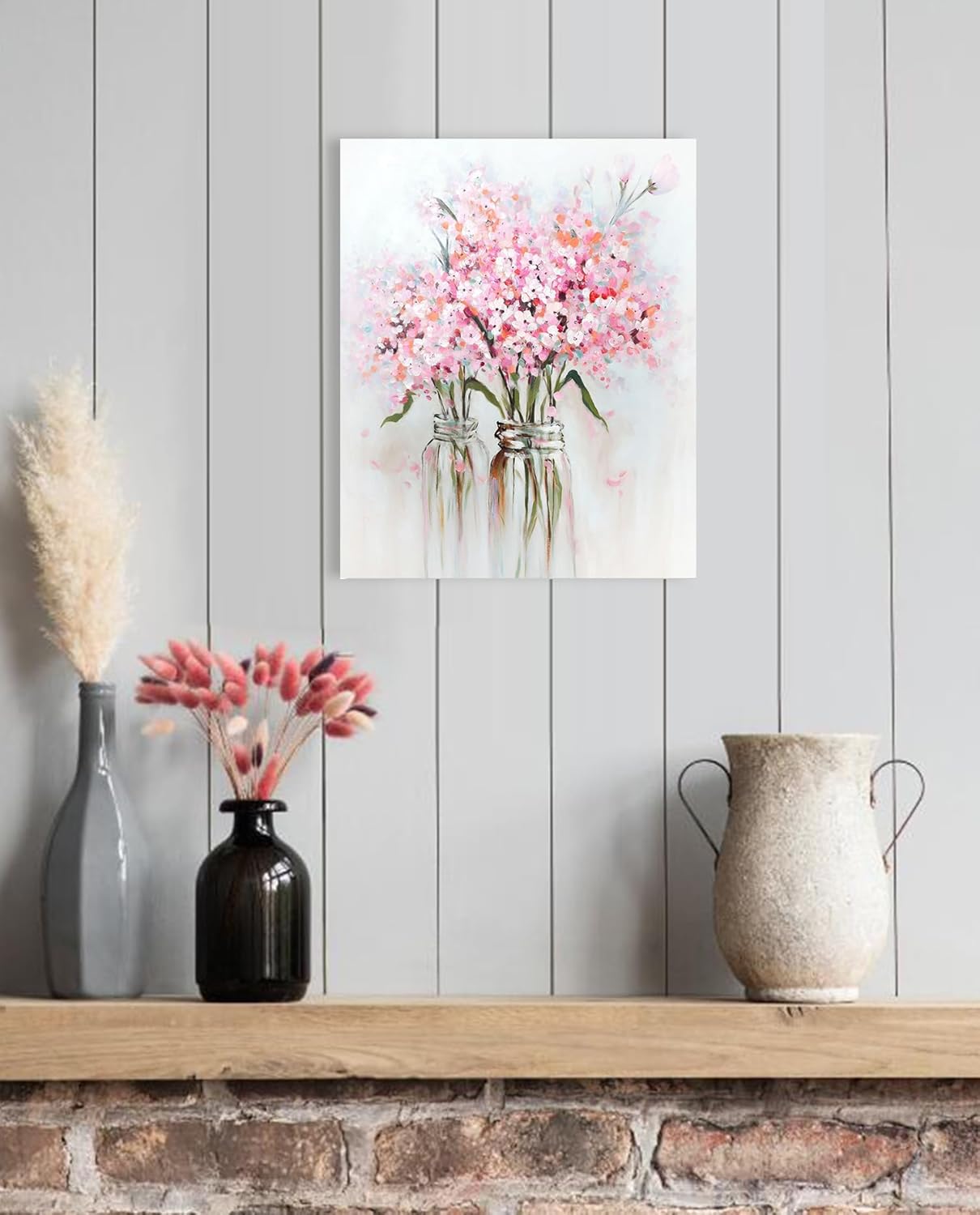 Pink Flowers Canvas Wall Art: Abstract Bouquet in Vase Artwork Prints for Teen Girl Bedroom Pink Floral Picture Poster Bathroom Decor 12" x 15"