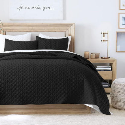HOME Quilt Set Queen Size Navy Blue, Classic Geometric Diamond Stitched Pattern, Ultra Soft Microfiber Lightweight Bedding Bedspread Coverlet for All Season with 1 Quilt 2 Pillow Shams