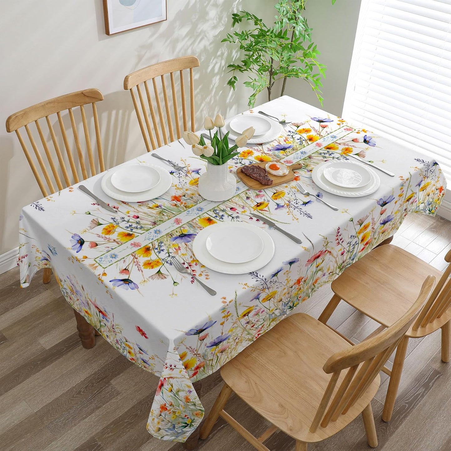 Spring Tablecloth 60x84 Inch for Rectangle Tables - Blooming Flower Spring Decorations for Home - Water Resistant Flower Table Cloth for Party,Table