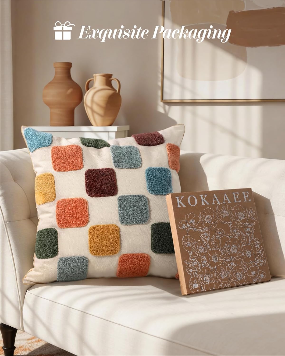 Embroidered Throw Pillow Cover 18x18 Inch - Modern Geometric Decorative Pillow Cover with Zipper for Sofa Couch Living Room Chair Car Aesthetic Design Cushion Pillowcase, Colorful Checkered