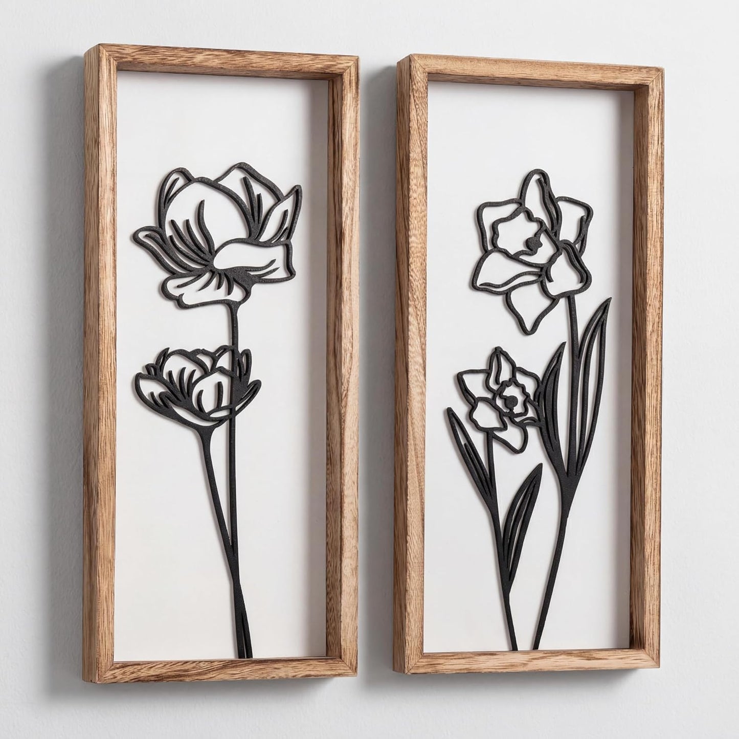 3D Floral Green Wall Art (Set of 2) Lightweight, Wooden Ready-to-Hang Boho Framed Wall Art for Bathroom, Bedroom, Living Room or Office – Premium Sage Green Farmhouse Decor – Gift-Boxed