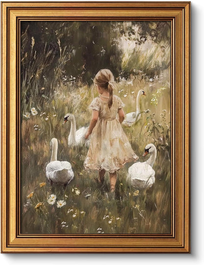 Vintage Gold Framed Wall Art, Sketch Birds Canvas Painting, Cute but Exquisite Wall Decor, No Glass No Glare, Suitable for Bedside Tables, Foyer, Bookshelves,【Hummingbird】-10L x 8W