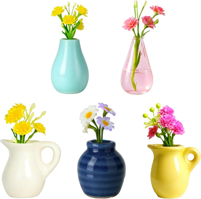8 Pcs Refrigerator Magnets - Cute Mini Ceramic Vase Fridge Magnets with Artificial Flowers, Funny Tiny Vase Magnet for Fridge Decorative, Office, Kitchen, Locker, Whiteboard