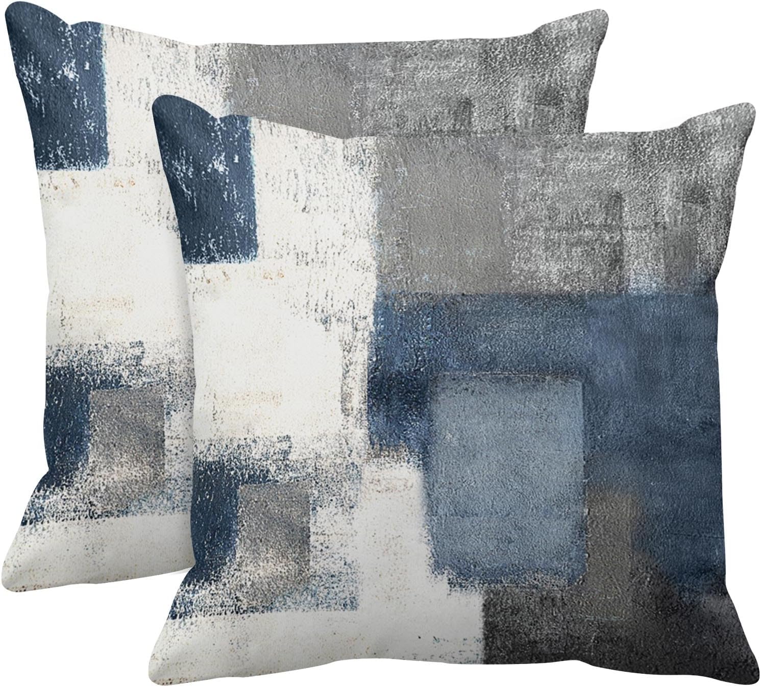Emvency Set of 2 Throw Pillow Covers Modern Abstract Painting Blue White and Gray Decorative Sofa Pillow Cases Home Decor Standard Square 18x18 Inches Pillowcases