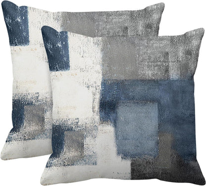 Emvency Set of 2 Throw Pillow Covers Modern Abstract Painting Blue White and Gray Decorative Sofa Pillow Cases Home Decor Standard Square 18x18 Inches Pillowcases