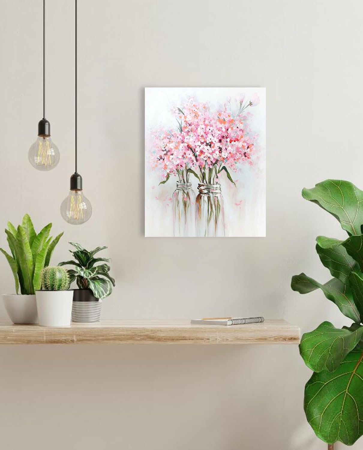 Pink Flowers Canvas Wall Art: Abstract Bouquet in Vase Artwork Prints for Teen Girl Bedroom Pink Floral Picture Poster Bathroom Decor 12" x 15"