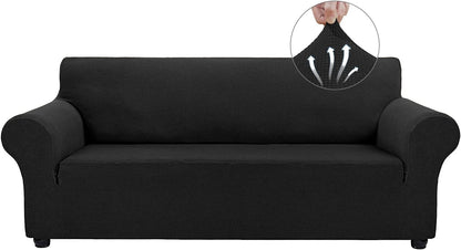 Couch Covers for 3 Cushion Couch Sofa Pet Friendly, 3 Seater Sofa Cover Washable Slipcovers Protector Furniture Covers for Dogs Spandex Jacquard Fabric Small Checks（Large，Black）