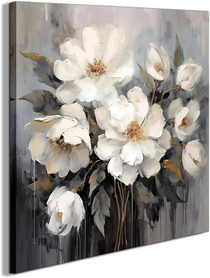Bathroom Canvas Wall Art, Bathroom Wall Decor,Living Room, Bedroom,Office,Small Gray and White Blue Flower Wall Decoration, 12x12 inches
