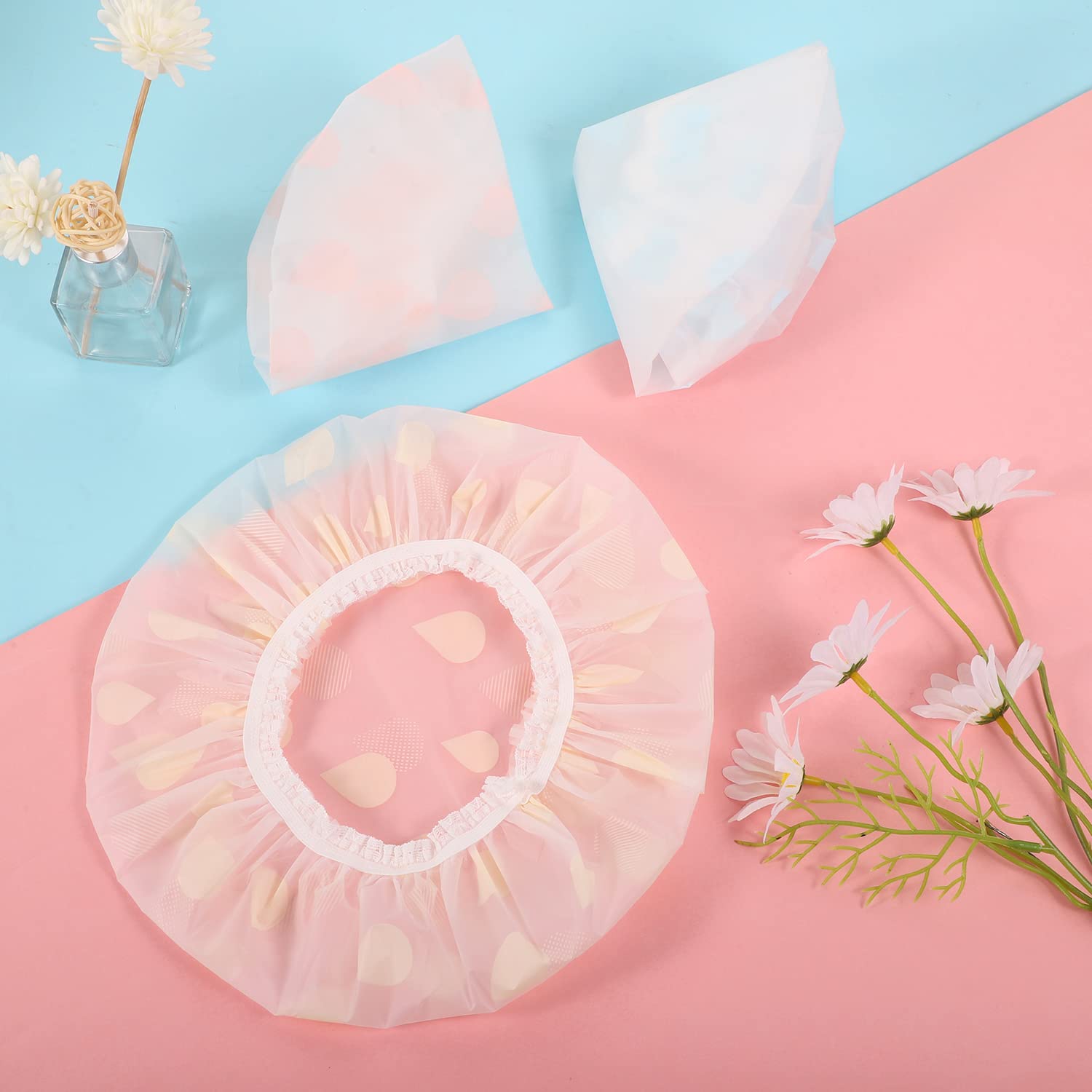 Shower Caps, 3 Pcs Plastic Reusable Shower Caps Elastic Band Bath Caps for Women Ladies Spa Salon