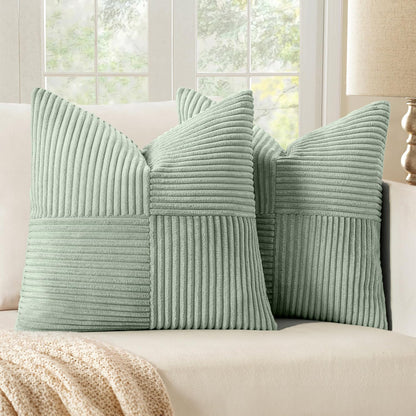 Black Decorative Throw Pillow Covers 18x18 Inch for Couch Bed Sofa Pack of 2 Boho Farmhouse Throw Pillows Soft Cross Corduroy Patchwork Textured Cushion Cases
