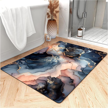 Thin Bath Mat, Diatomaceous Earth Shower Mat Non Slip Instantly Removes Water Drying Fast Bathroom Mat Modern Abstract Wave Marble Texture Easy to Clean (3x5ft/36x60in/90x150cm, Pink)